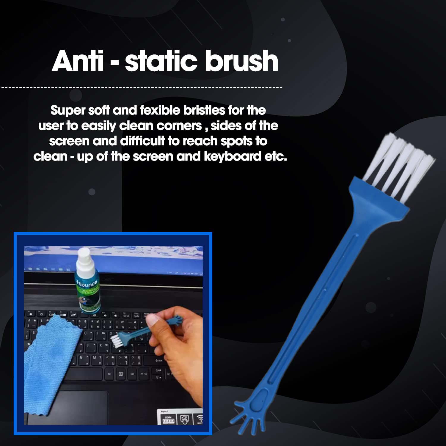 3 in 1 Cleaning Kit Set for Screen PC, Laptops, Monitors, Mobiles, LCD, LED, TV/Professional Quality/Prevents Static Electricity, 100ml with Micro Fiber Cloth and Brush