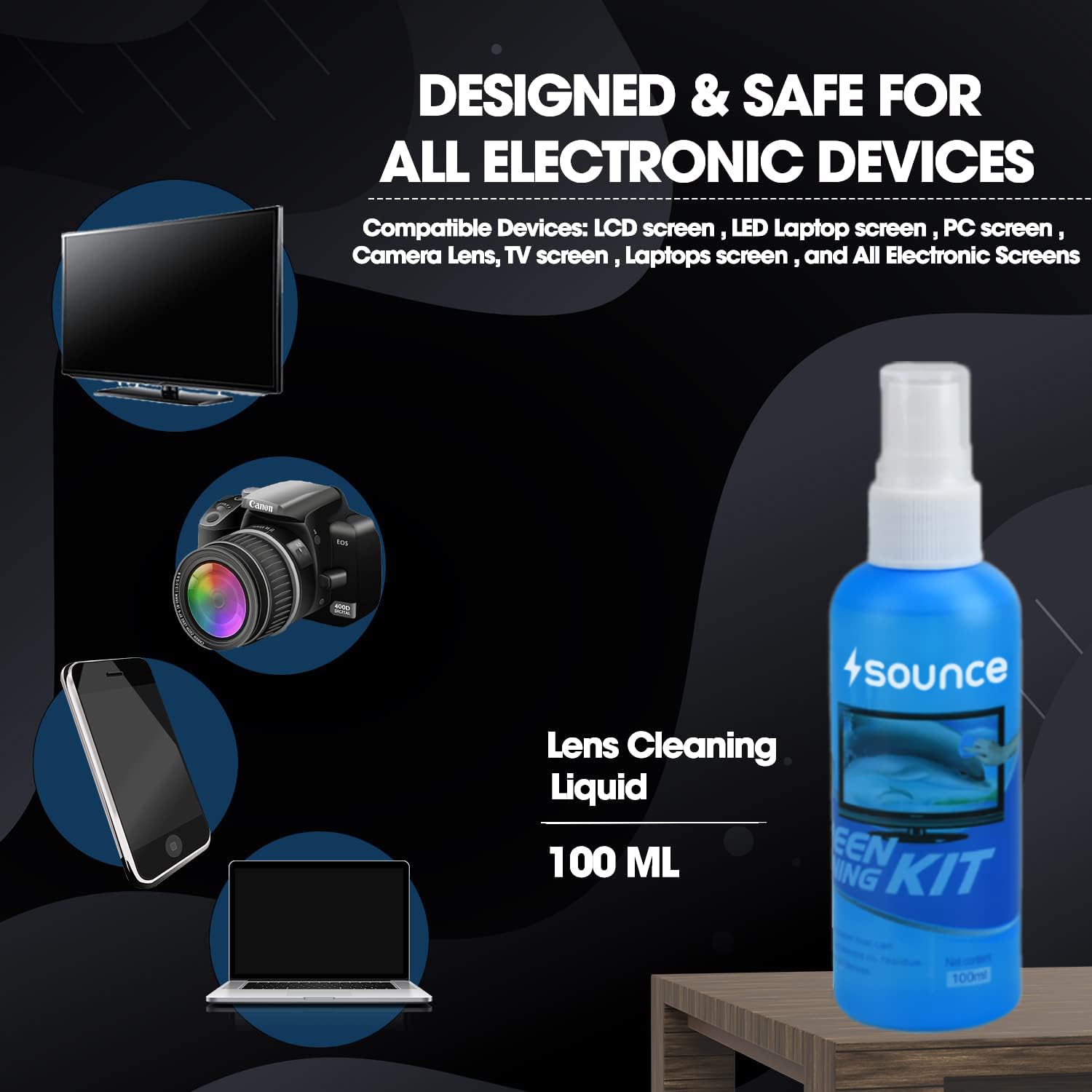 3 in 1 Cleaning Kit Set for Screen PC, Laptops, Monitors, Mobiles, LCD, LED, TV/Professional Quality/Prevents Static Electricity, 100ml with Micro Fiber Cloth and Brush
