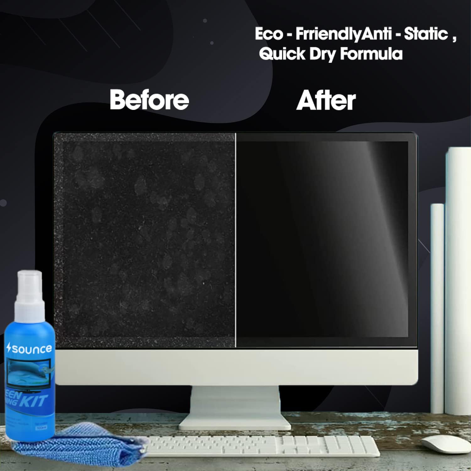 3 in 1 Cleaning Kit Set for Screen PC, Laptops, Monitors, Mobiles, LCD, LED, TV/Professional Quality/Prevents Static Electricity, 100ml with Micro Fiber Cloth and Brush