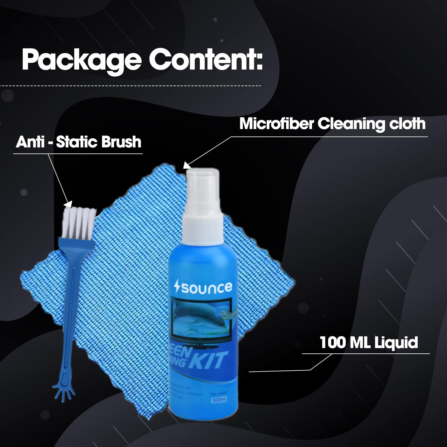 3 in 1 Cleaning Kit Set for Screen PC, Laptops, Monitors, Mobiles, LCD, LED, TV/Professional Quality/Prevents Static Electricity, 100ml with Micro Fiber Cloth and Brush