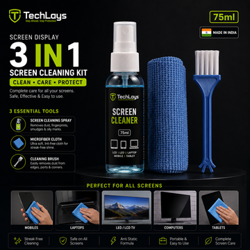3 in 1 Cleaning Kit Set for Screen PC, Laptops, Monitors, Mobiles, LCD, LED, TV/Professional Quality/Prevents Static Electricity, 100ml with Micro Fiber Cloth and Brush